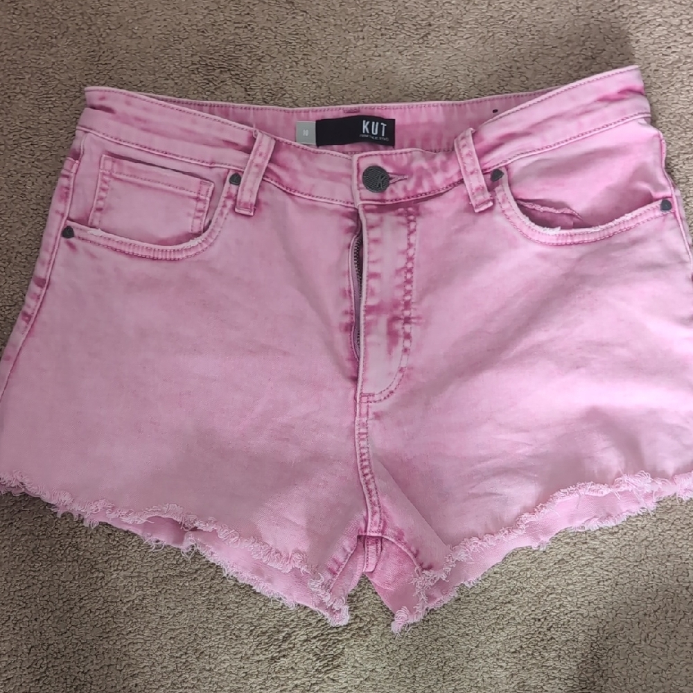 Kut from the Kloth Pink Denim Frayed-Hem Women's Shorts